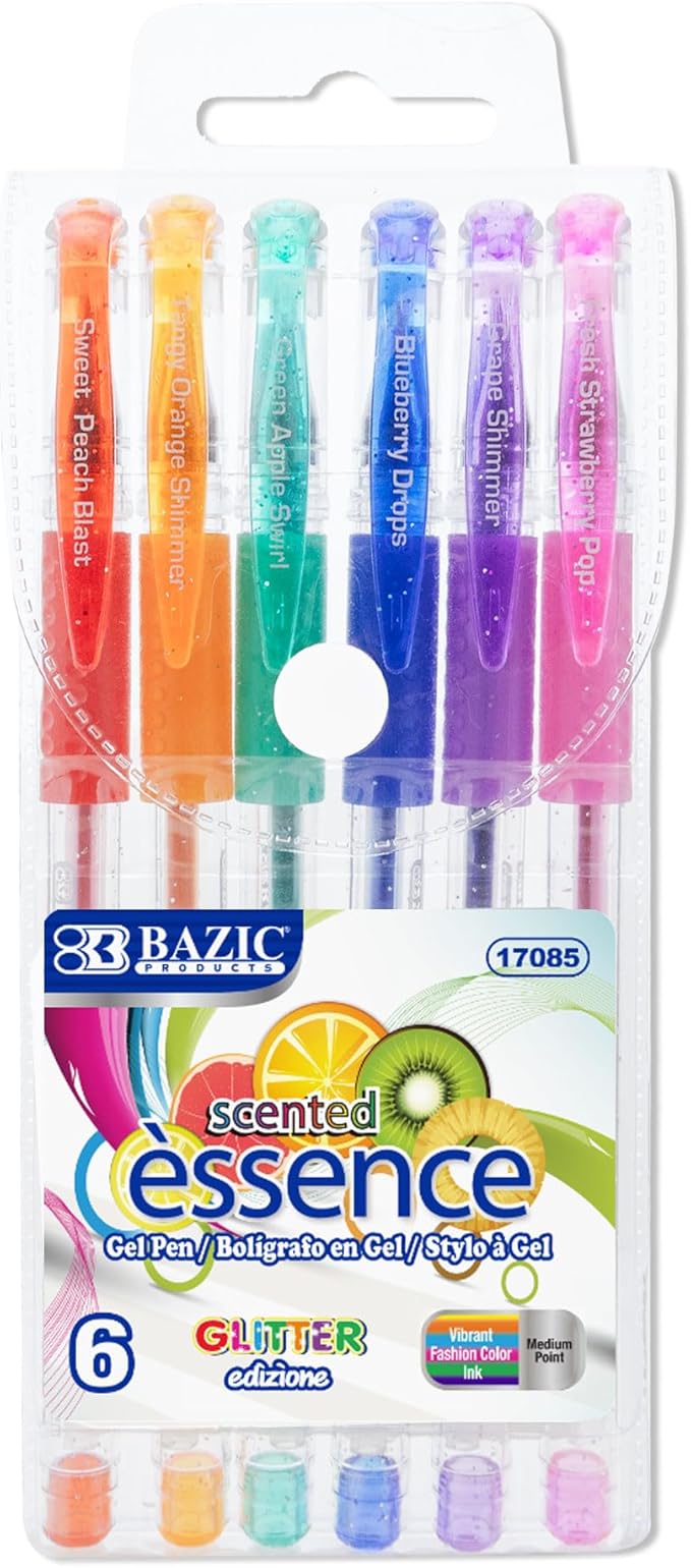 BAZIC Products Essence Scented Glitter Color Gel Pen, Comfort Grip Acid Free Smooth Writing for Drawing Coloring Greeting Card Art Gift (6/Pack), 144-Packs