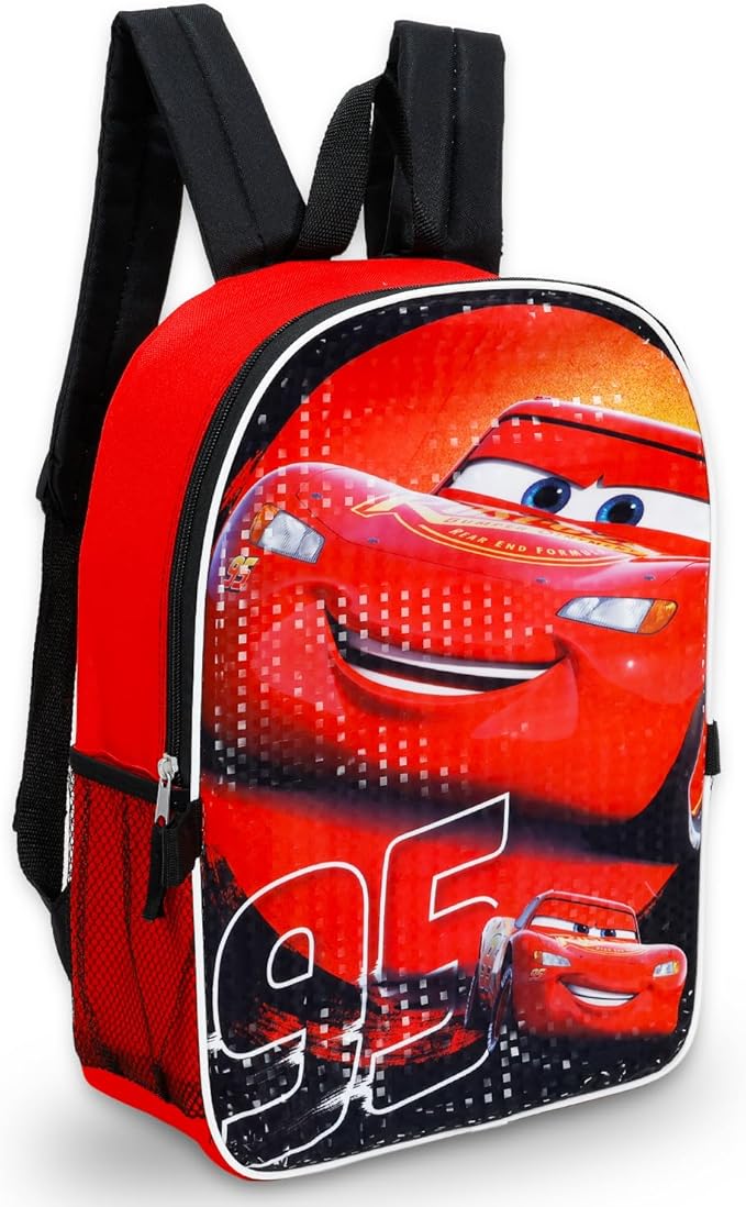 Disney Cars Backpack with Lunch Box Set - Bundle with 16'' Lightning McQueen Backpack, Lunch Bag, Water Bottle, Stickers, More | Disney Cars School Bag for Boys, Kids