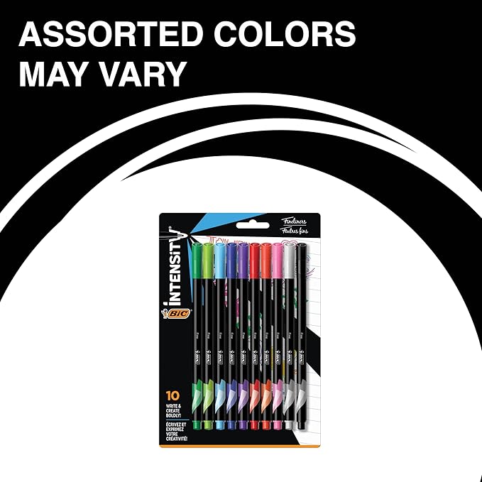 BIC Intensity Fineliner Marker Pen Set, Fine Point Pens (0.4 mm), Assorted Colors, 10-Count Pack, Markers for School