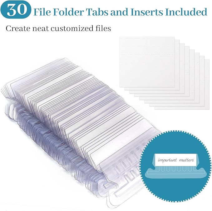 30 Pack Extra Capacity Hanging File Folders Reinforced Letter Size Hanging Folders with 2 Inch Expansion, 1/5 Cut Adjustable Tab Inserts for Office, School, Home Supplies, Assorted Colors