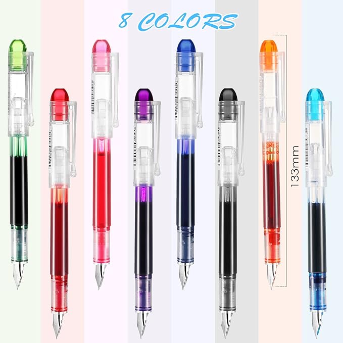 Laumoi 40 Pack Disposable Fountain Pens Set, Colored Ink Fountain Pens for Writing, Extra Fine Nib Classic Design Calligraphy Large Capacity for Journaling Office Supplies Sketching