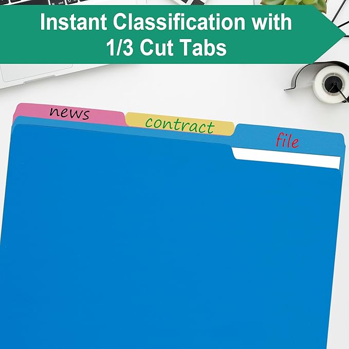 Blue File Folders 8.5 x 11 Inch,1/3 Cut Tab Two Tone Colored File Folders Letter Size,School Business Office Folders for Document-18 Pack