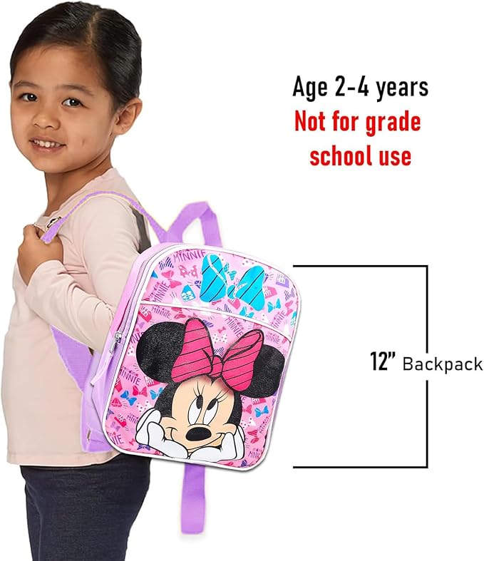 Minnie Mouse Mini Backpack with Lunch Box Set - Bundle 11" Backpack, Lunch Bag, Stickers, More | Minnie Mouse School Supplies for Kids