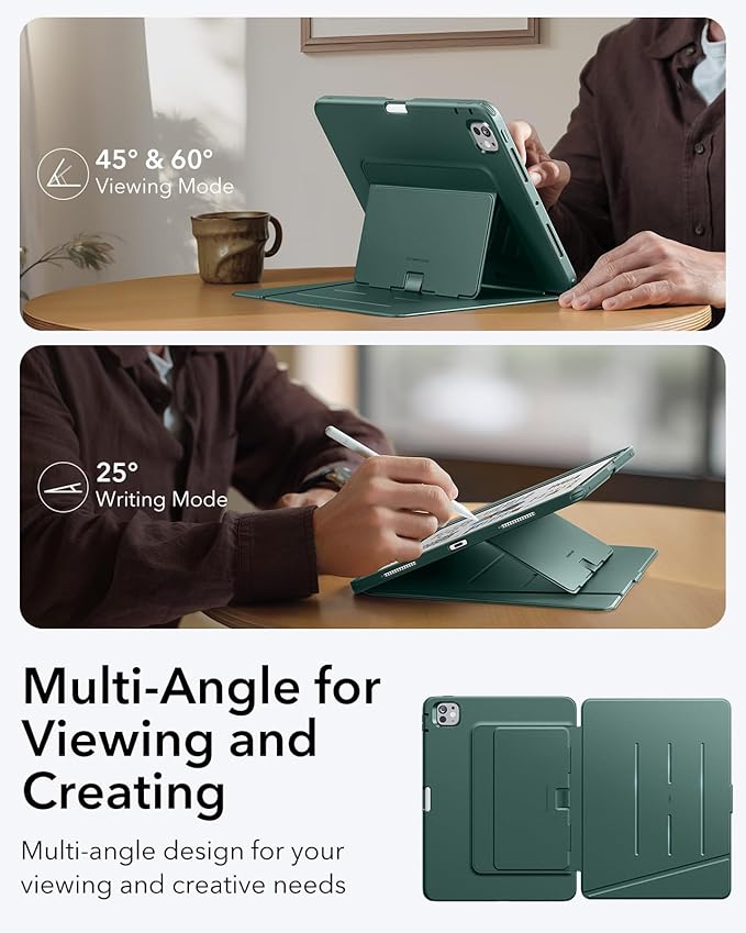 ESR for iPad Pro 13 Inch Case (M5/M4) 2025/2024, Vertical Stand Cover, Multi Stand Angles, Ultra-Stable Case with Pencil Holder, Flip Series, Green
