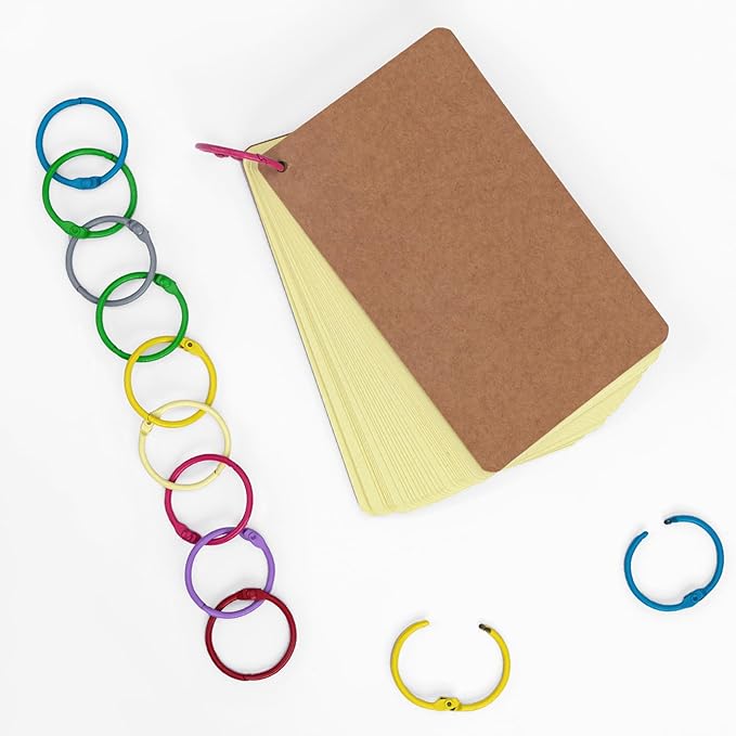 AKONEGE 1 1/5 Inch Colorful Loose Leaf Binder Rings (100 Pack) Metal Office Book Rings Paper Rings for Index Cards Flashcards Notebook, Keychain Key Rings Binder Rings for Office School Home, 10Colors
