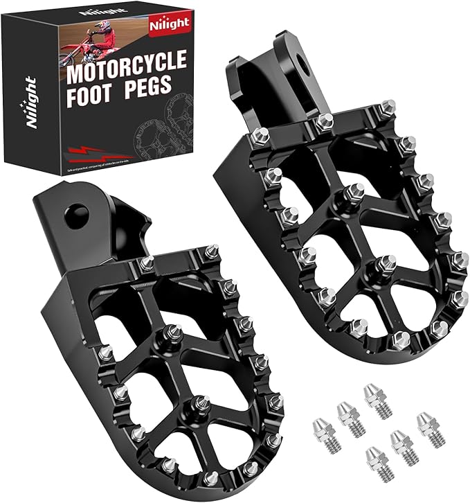 Nilight Motorcycle Foot Pegs Dirt Bike Footpegs Fit for Surron Light Bee X/S E Ride Pro SS CRF150F CRF230F CRF250F X160 X260 KDX200 XR125L XR150L Heavy Duty CNC Foot Rests Pegs Pedal, Black