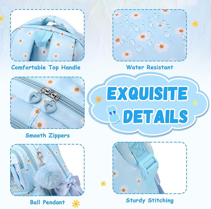 Kids Backpack for Girls - School Bags for Middle School Students - Book Bag for Elementary Primary - Kawaii Ita Backpack - Blue Daisy