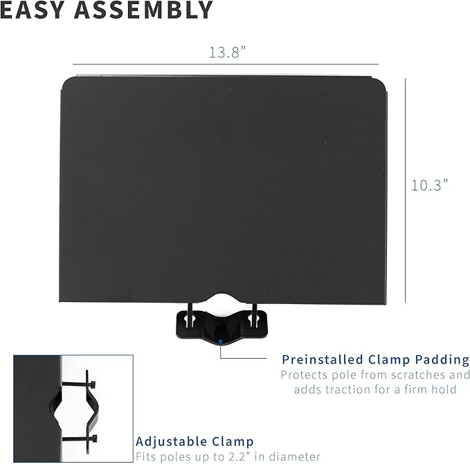 VIVO Universal Steel 14 x 10 inch Shelf Pole Mount for TV Cart, Speaker Stand, and More/Clamp-on Utility Storage Platform, Black, MOUNT-SF13P