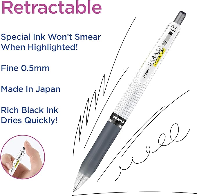 Zebra Pen Creative Notetaking Set 12-Pack, Includes 6 Highlighters, 5 CLiCKART Retractable Marker Pens, and 1 Sarasa Retractable Gel Pen, Assorted Ink Colors, Ideal For Note-Taking (12012)