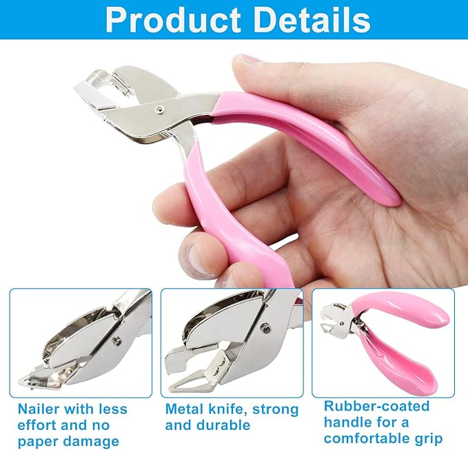 2Pcs Handheld Staple Removers Staple Removal Tool Heavy Duty Staple Remover Stick, Blue & Pink Staple Remover Puller for Office, School and Home Using, Easy Removal of Staples