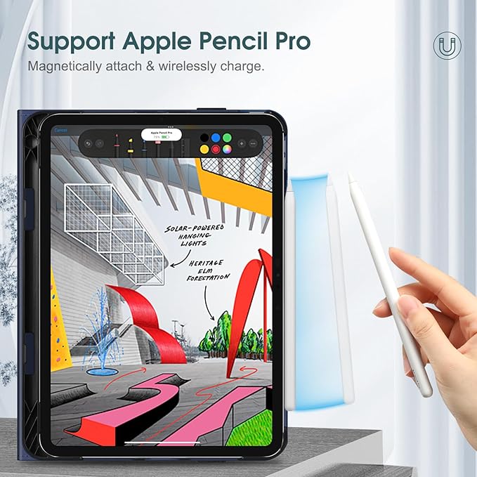 Fintie Folio Case for iPad Pro 11-inch (M5) 2025 / (M4) 2024 - Multiple Angles Viewing Stand Protective Cover with Pencil Holder & Pocket, Auto Wake/Sleep, Navy