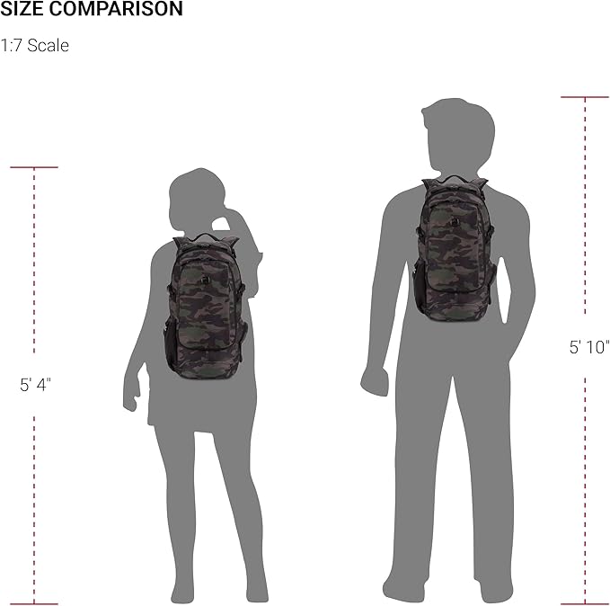 SwissGear 3598 Backpack, Narrow Daypack, Ideal for Commuting and School, Camo/Green