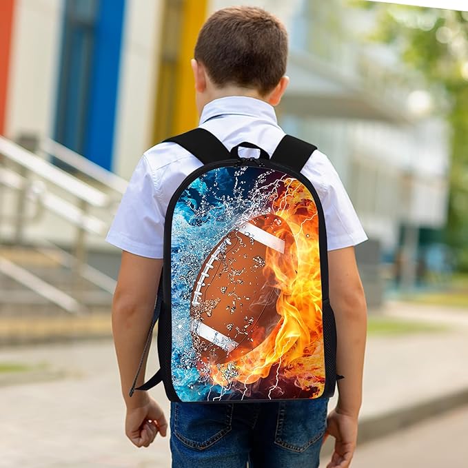 3PCS Football Backpack Set for Boys, Lightweight Large Backpack with Lunch Box & Pencil Case, Cool Sport Bookbag for Kids, Back to School Backpacks for Elementary & Middle School - 02