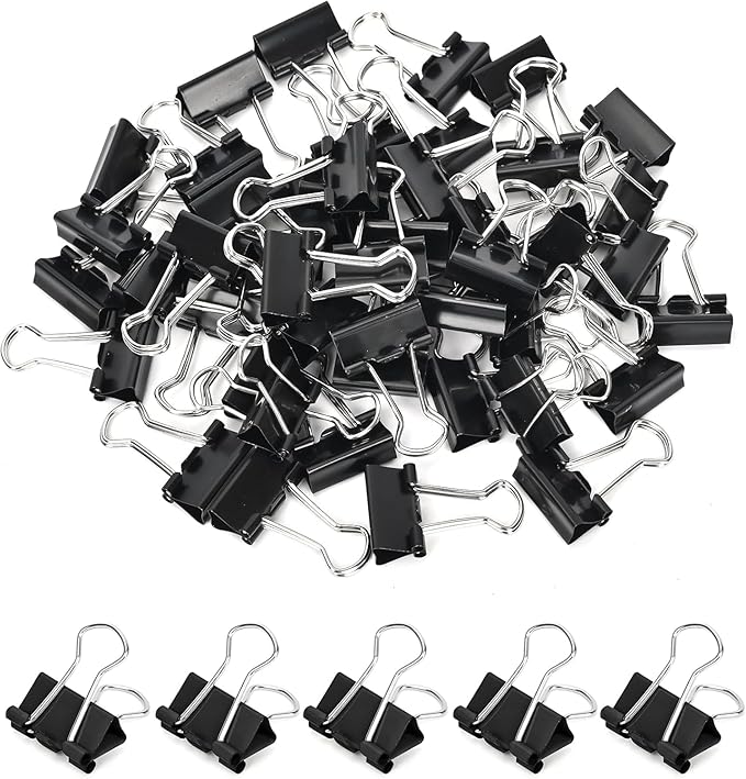 CUARUSUIKA Binder Clips Set,40Pack, 1 in Small Clip, Paper Clips for Office, Home, School, Crafts, Business(Black)