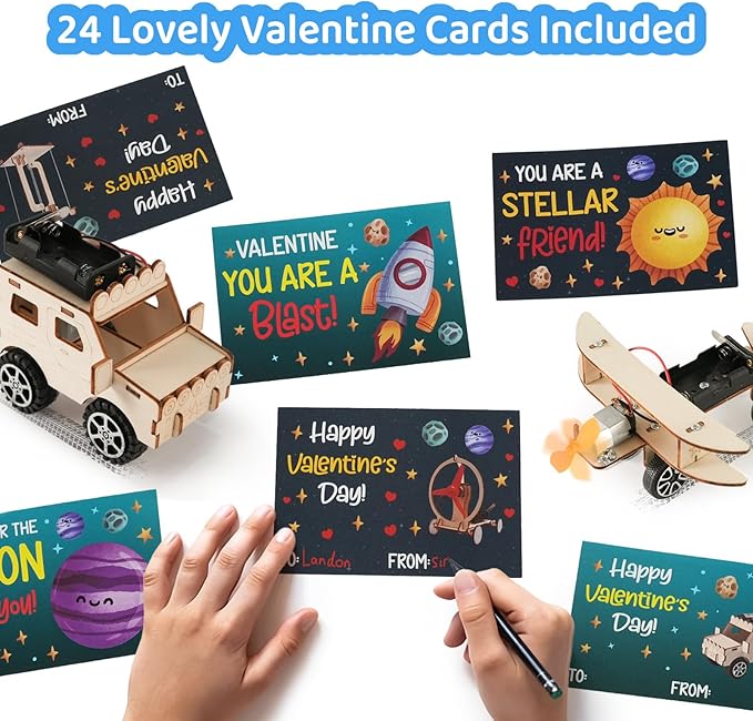 Valentines Day Gifts for Kids - 24 Pack DIY Science Craft Kits with Valentines Cards - STEM Projects Educational Toys for Boys Girls Age 6-12 Classroom Exchange School Activities Party Favors