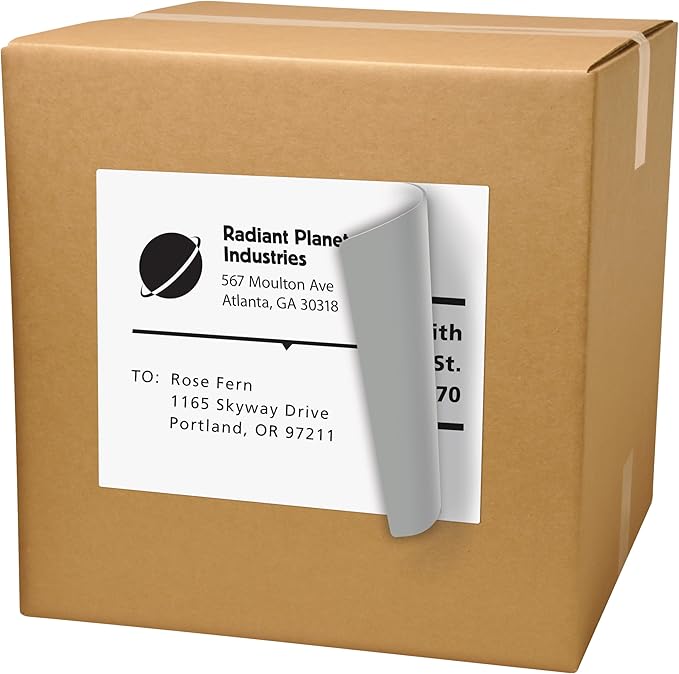 Avery Full-Sheet Printable Shipping Labels, 8.5" x 11" Customizable Stickers, White, 25 Blank Mailing Labels, Great for Mailing, Shipping, Organizing, and More (5265) (Pack of 5)