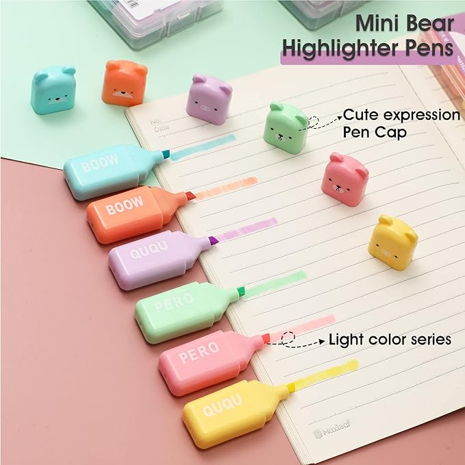 Fuutreo 60 Pcs Cute Mini Bear Highlighter Pens Kawaii Highlighter Set Back to School Gift Assorted Pastel Colors Chisel Tip Marker Pens for Kids Students Adults School Office Supplies