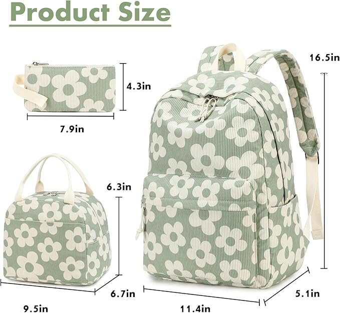 Bluboon School Backpack Set Girls Womens Laptop Bookbag Casual Daypack Fits 15 inch Laptop with Lunch Tote Bag and Pencil Bag