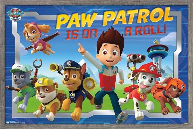 Nickelodeon Paw Patrol - Crew Wall Poster, 34L" x 22.4W", Barnwood Framed Version