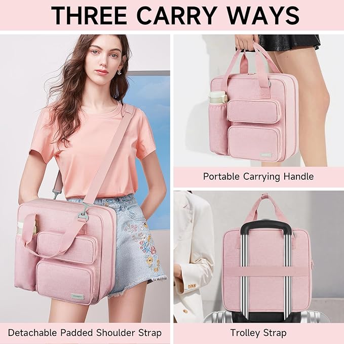 Zipper Binder 3 Ring, 700 Sheets Capacity, Binder 3 Inch with Shoulder Strap Fits 13 Inch Laptop for School and Office,Pink