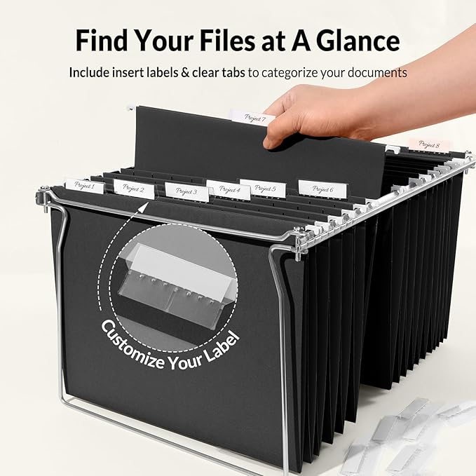 SUNEE 6 Pack Hanging File Folders,Hanging File Folders Letter Size with 1/5-cut Tabs,Black Folders,Stay Organized for Your Home and Office Bulk File and Documents