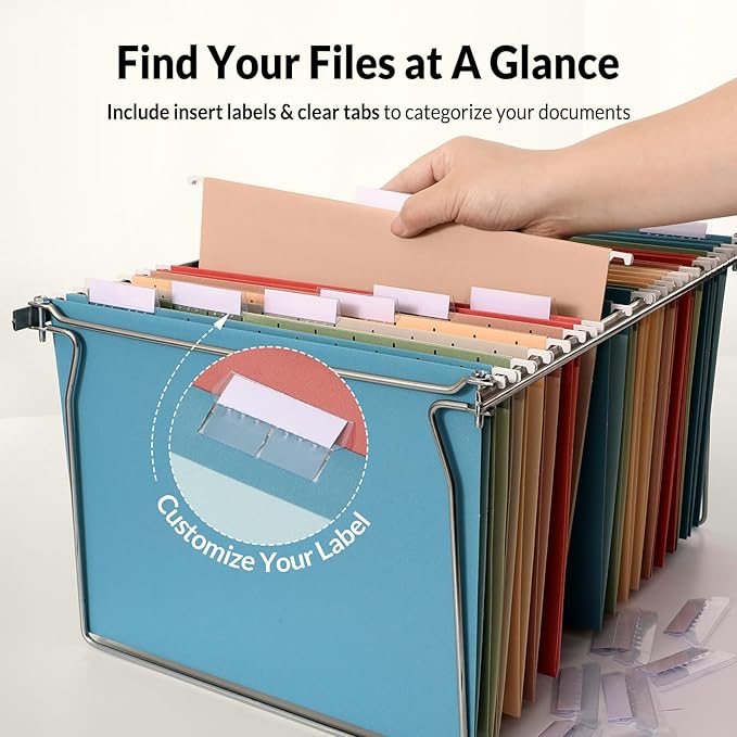 SUNEE Hanging File Folders Retro Colors, 6 Pack Letter Size File Folders with 1/5-cut Tabs, Stay Organized for Your Home and Office Bulk File and Documents