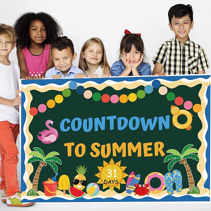 Countdown to Summer Bulletin Board Decoration Set, End of The Year Classroom Decor Hawaiian Luau Bulletin Board Border Tropical Palm Cutouts for Classroom Window Door Wall Home Office School 81Pcs