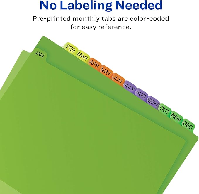 Avery Pre-Printed Jan-Dec Plastic Dividers for 3 Ring Binders, 12-Tab Sets, Multicolor, 24 Sets, 288 Divider Tabs (11331)
