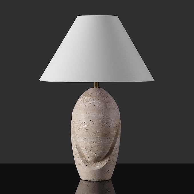 SAFAVIEH Couture Lighting Collection Janette Travertine/White 25-inch Table Lamp for Bedroom Living Room Home Office Desk Nightstand (LED Bulb Included)