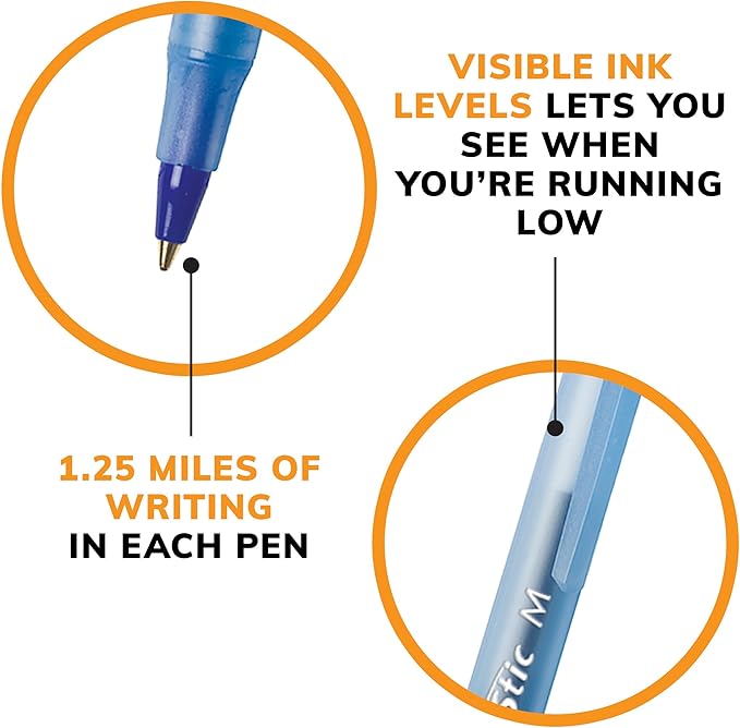 BIC Round Stic Xtra Life Ballpoint Pen with 1.0 mm Medium Point and Consistent Ink Flow, 60-Count in Blue Ink