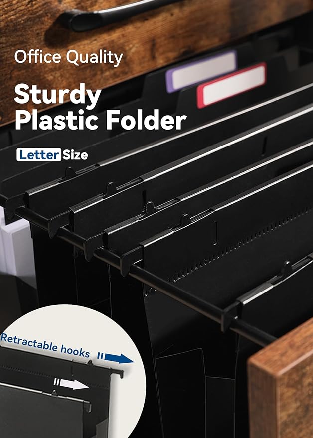 Plastic High Capacity Hanging File Folders, 4" Expansion for Bulky Documents, Side-Sealed Accordion Pocket, Supports Heavy Files, Letter Size, Movable Dividers, Insertable Tabs, 6 Pack