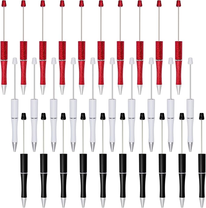 jiebor 30Pcs Halloween Beadable Pens Plastic Bead Ballpoint DIY Cute Cool Pens Black Ink for Women Men Bridal Graduation Gift Office Supplies Black White Red