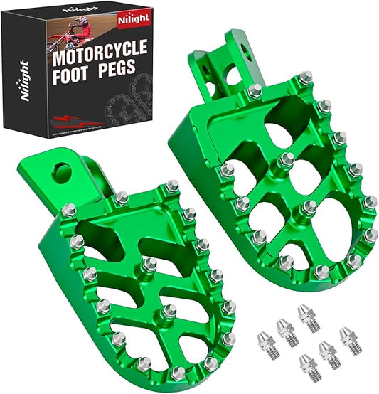 Nilight Motorcycle Foot Pegs Dirt Bike Footpegs Fit for Kawasaki KLX110 2002-2023 KLX110L 2010-2023 KX60 1998-2003 CNC Foot Pegs for Motorcycles Heavy Duty Aluminum Alloy Foot Rests, Green