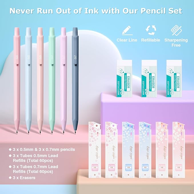 Asten 35 Pcs Aesthetic School Supplies, Clear Pencil Case with Pastel Pens and Highlighter, Mechanical Pencil 0.5 & 0.7 mm, 6-in-1 Multicolor Pen, Book Annotation Kit, College School Supplies for Girl