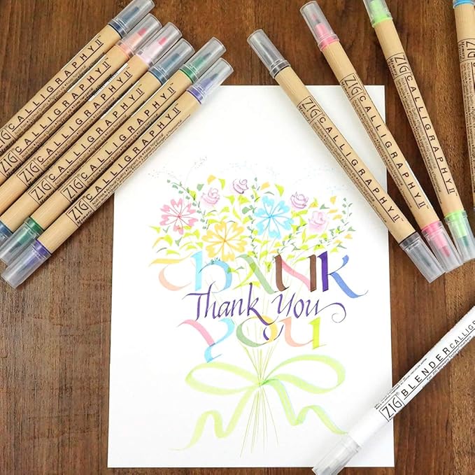 Kuretake ZIG CALLIGRAPHY 2 Dual Tip Markers 12 colors set, 2mm, 3.5mm, Square tips, AP-Certified, No mess, Photo-Safe, Acid Free, Lightfast, Odourless, Xylene Freeing, For Beginners, Made in Japan