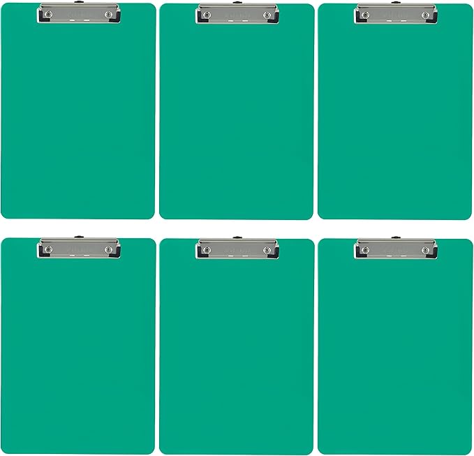 Trade Quest Plastic Clipboard Opaque Color Letter Size Low Profile Clip (Pack of 6) (Sea Green)