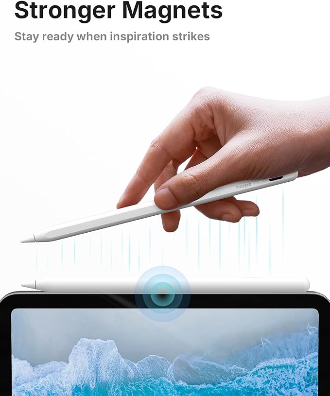 Metapen Pencil A8 V4 for iPad 2018-2025, Upgrade Magnetic Attraction, 2X Fast Charge, Low Latency Stylus Pen for iPad 11-6th Gen, Pro 12.9/11/13-inch M4/M5, Air 3/4/5/M2/M3, Mini 5/6/7th A17 Pro