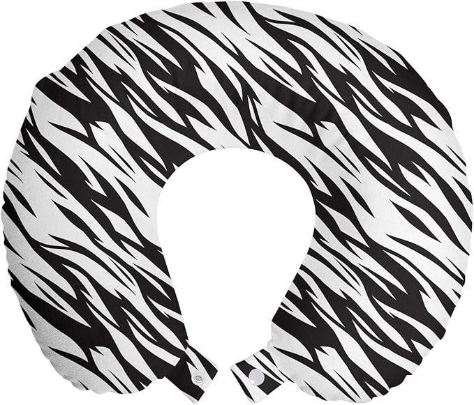 Ambesonne Zebra Print Travel Pillow Neck Rest, Exotic Savanna Inspired Animal Skin Diagonal and Wavy Illustration, Memory Foam Traveling Accessory for Airplane and Car, 12", Charcoal Grey