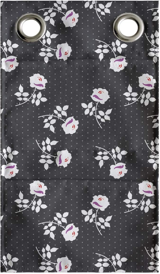 Ambesonne Floral Hanging Pocket Organizer, Flower Silhouettes on a Background of Mini Polka Dots, Printed Polyester Storage Bag with Pockets, 9" x 16", Dark Taupe Grey Fuchsia