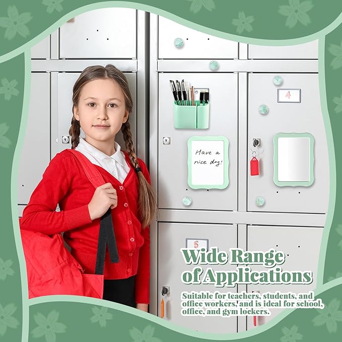11 Pcs School Lockers Magnetic Decor Green Locker Accessories Kit with Magnetic Mirror Whiteboard Pen Holder Buckles Lockers Organizer Decorations Locker Essentials for Back to School Supplies
