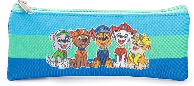 Paw Patrol Boys Backpack Set | Kids 4 Piece Blue & Green Rucksack Bundle with School Bag, Pencil Case, Lunch Bag & Water Bottle | Chase Dog Crew Graphic Complete Matching Set | Back to School Gifts