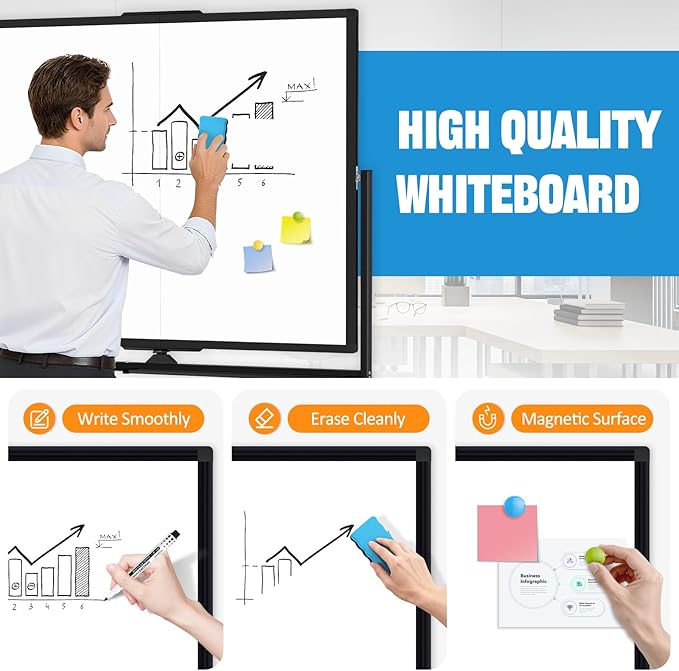 Rolling Dry Erase Board, 60" x 48"Double-Sided Mobile Whiteboard with Stand Large Dry Erase White Board on Wheels for Office, Classroom & Home