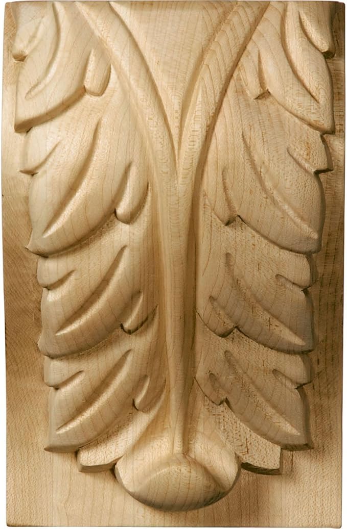Ekena Millwork CORW05X04X07BAAL Extra Large Acanthus Leaf Block Wood Corbels, 4 1/2"W x 3 3/4"D x 7"H, Alder