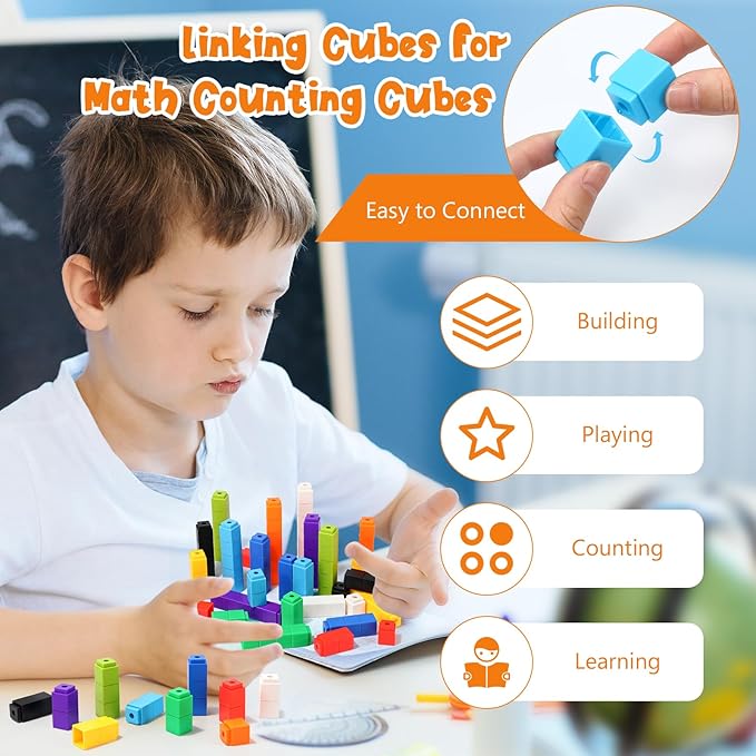 100 pcs red Linking Cubes for Math Counting Cubes manipulatives Plastic Counting Block Manipulative Learning Supplies for Educational Activities (Red)