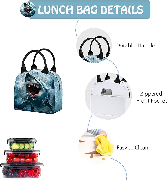 Shark 3PCS Backpack Set for Teens Elementary Middle High School, 17 Inch Lightweight Classic Bookpack 3 in 1 Set for Girls Boys, Kids Back to School Backpack with Lunch Box Pencil Case