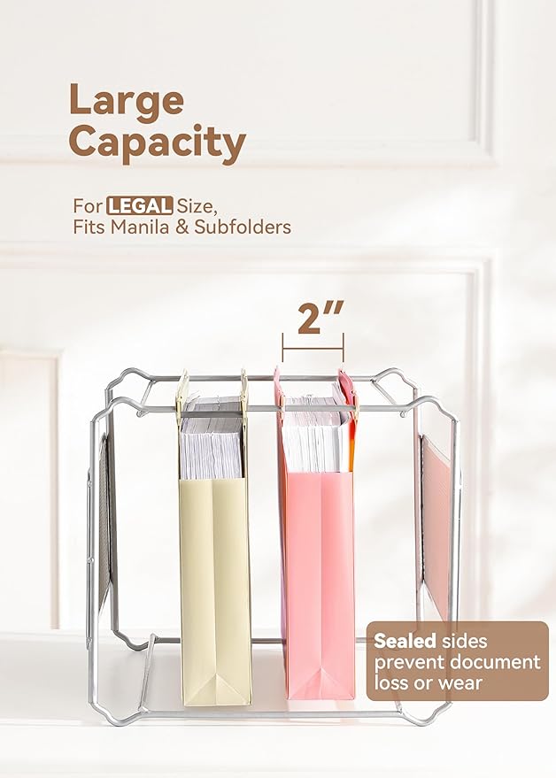 Plastic Extra Capacity Legal Size Hanging File Folders, 2" Pastel Expanding Pocket, Heavy Duty for Filing Cabinet, Insertable 1/5-Cut Tabs - 12 Pack