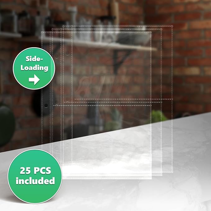 50 Pockets Mini Sheet Protectors fit 4x6'' Cards (Pack of 25) for 8.5x9.5’’ Mini Binders, Half Binders, Recipe Book Page Refill Sheets, 2 Pocket Index Card Protectors, Crystal Clear Covers