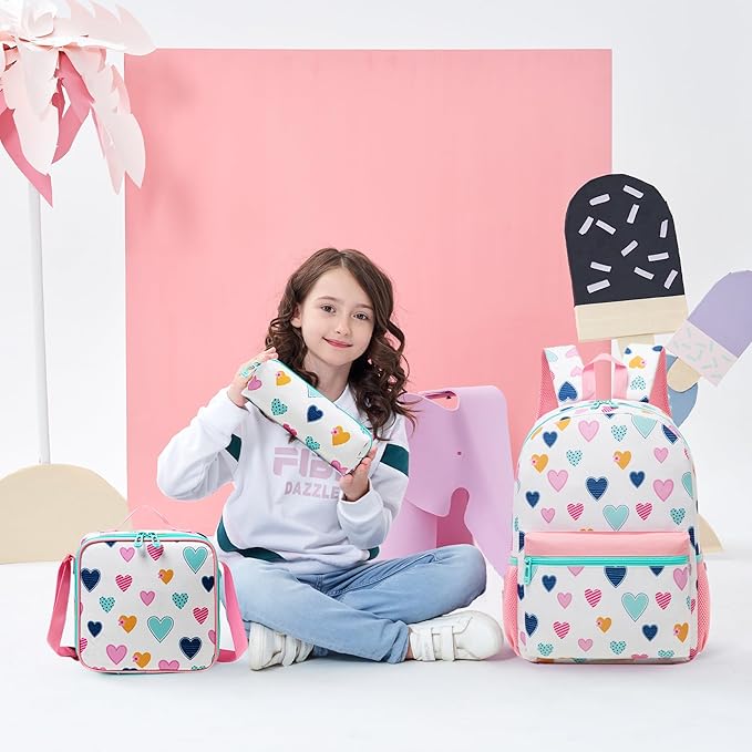 School Backpack for Girls 8-12 Backpacks for Girls Backpack with Lunch Box Kids Bookbag for School Aesthetic Backpacks for Elementary Middle