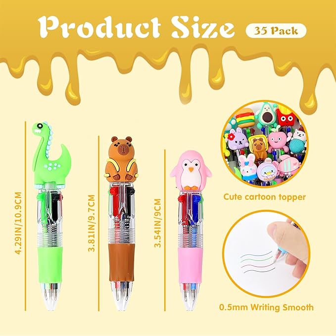 35 Pack Mini Multicolor Pens in One 4-in-1 Fun Pens for Kids Cute Ballpoint Pen Bulk for Birthdays and Children's Parties Fun Gifts Assorted Ink Kawaii Pen