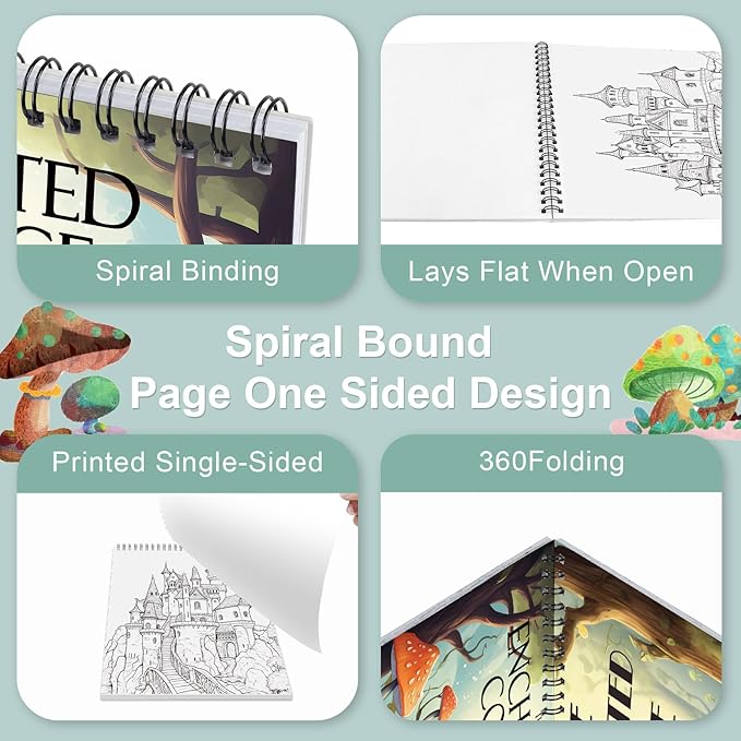 Coloring Book for Women Spiral Bound, Lay Flat While Coloring Adult Coloring Book One Sided Design Gift for Adult to Relax and Relieve Anxiety The Enchanted Cottage